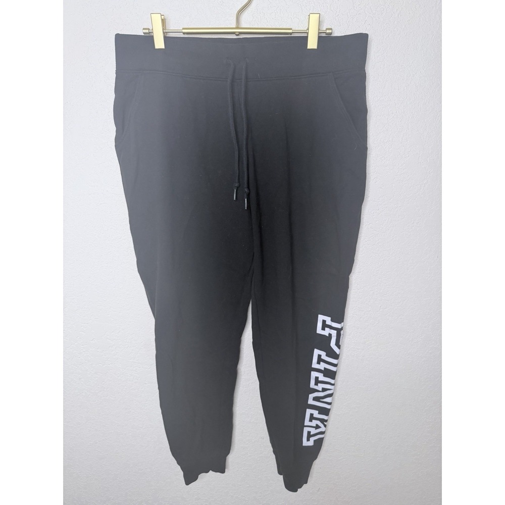 Victoria Secret Pink Joggers Sweatpants Womens L Black Graphic Logo Fleece